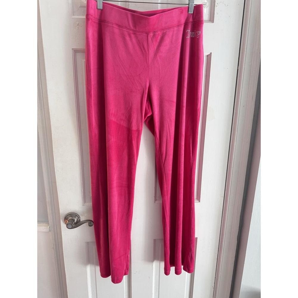 Juicy Couture Pink Velour Pants L Lounge Y2K Glam Rhinestone Logo Juicy